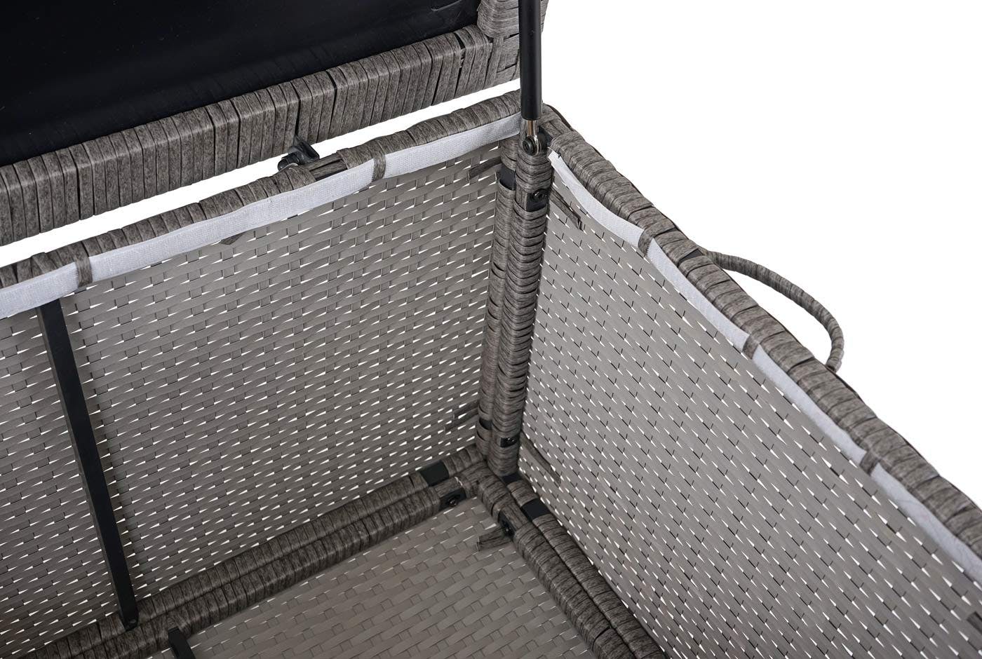 Arcón De Polirratán Para Cojines | 250L, Gris, 51x115x59cm | Con Ruedas Y Funda Impermeable