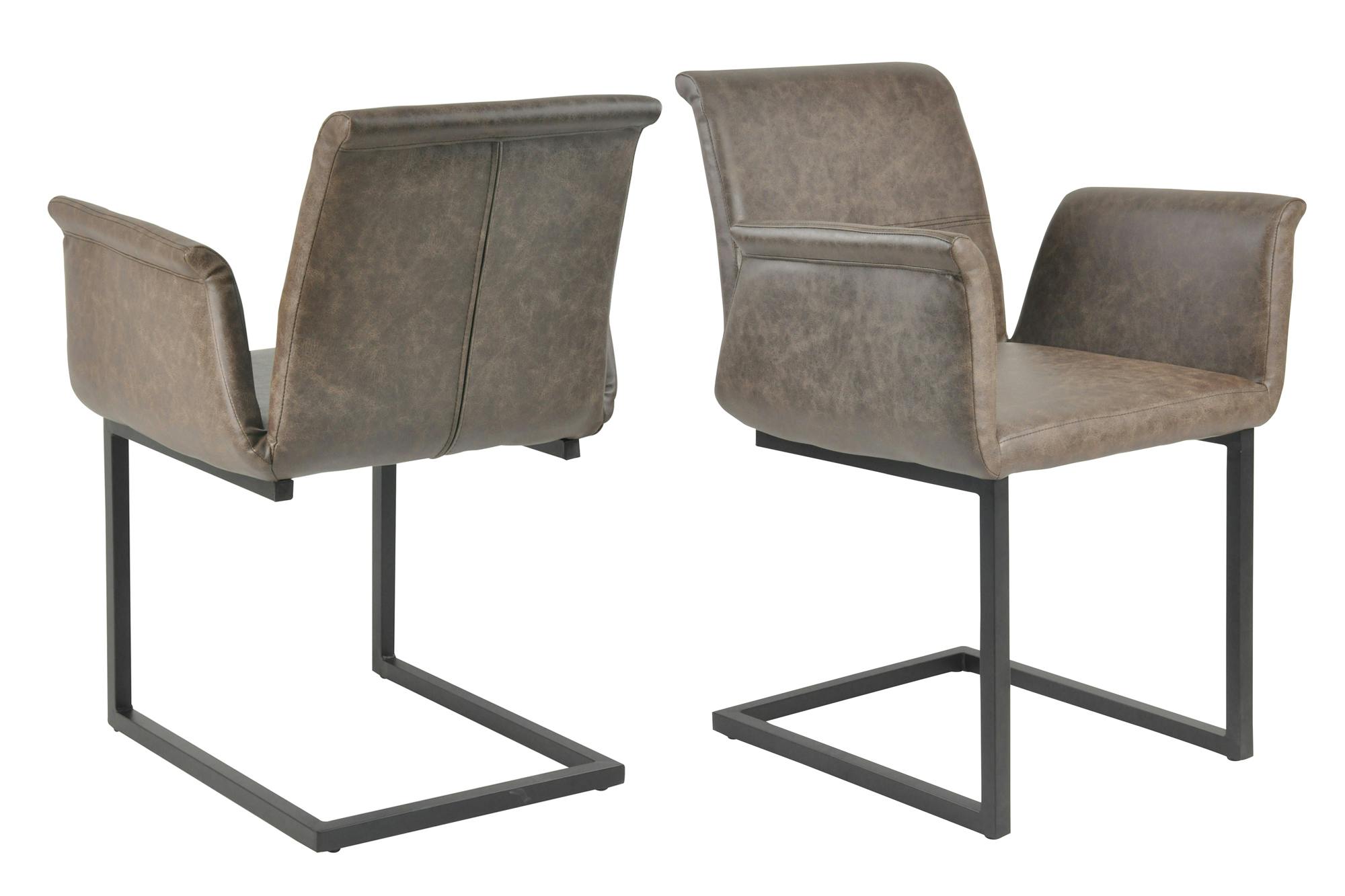 SalesFever Freischwinger Stuhl 2er Set | Bezug Kunstleder | Gestell Metall  schwarz lackiert | geschwungene Arm- und Rückenlehne | dunkelbraun | METRO  Marktplatz