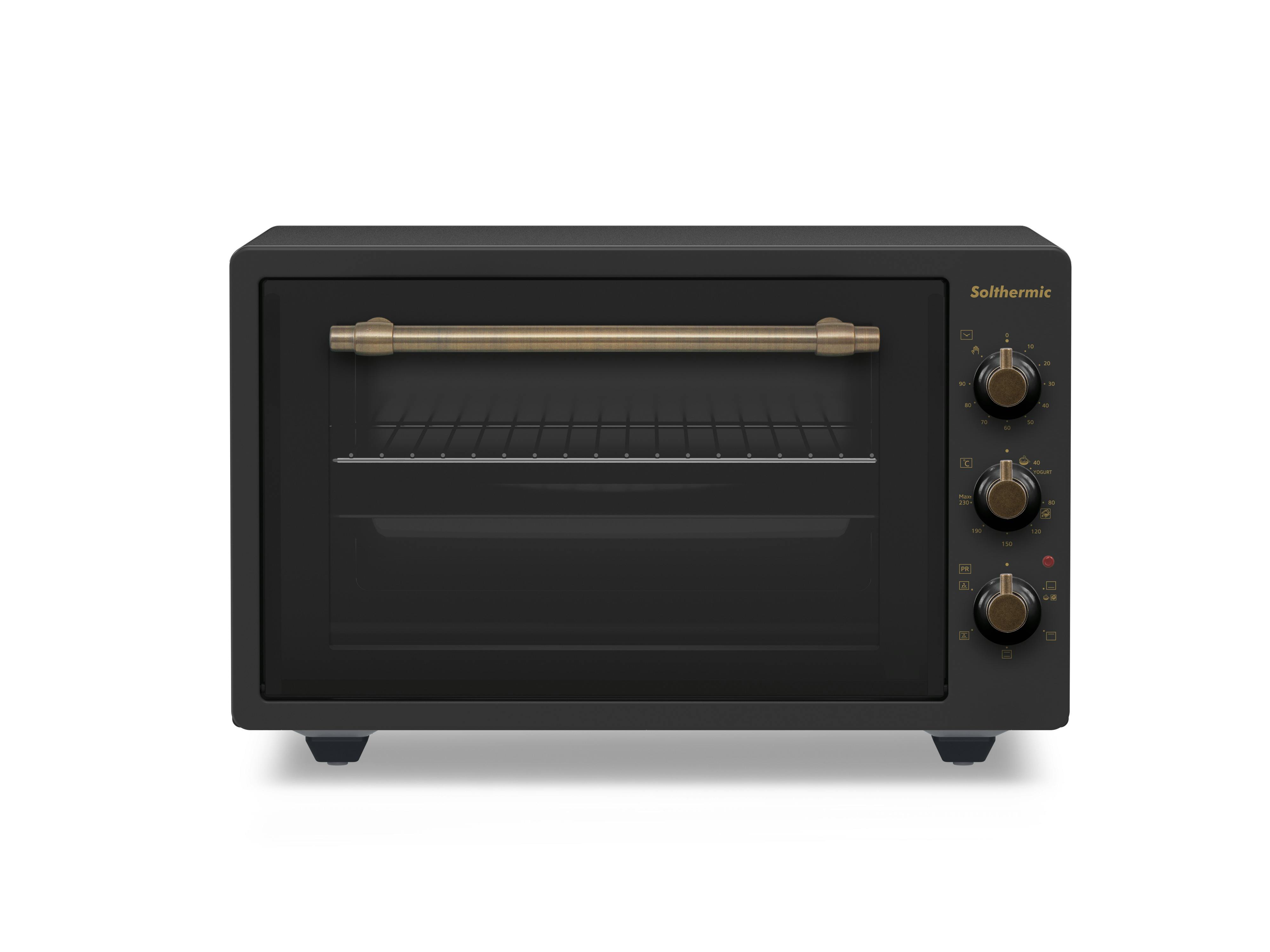 Mini horno negro con detalles de acero inoxidable