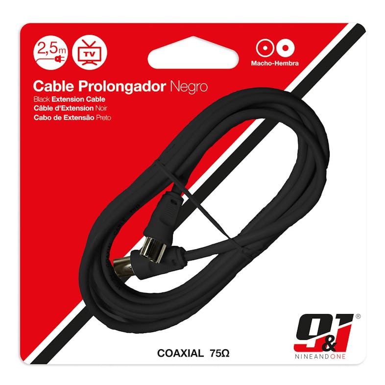 Cable Coaxial para TV 75Ω 2,5m Negro Nine&One