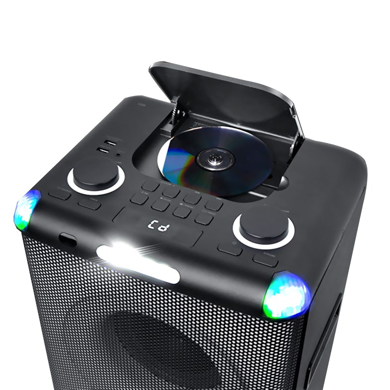 Enceinte autonome MUSE M-1928DJ à LED Party box portable avec lecteur CD +  Microphones VHF + 1 filaire - FM/BT/CD/AUX/USB - 300W