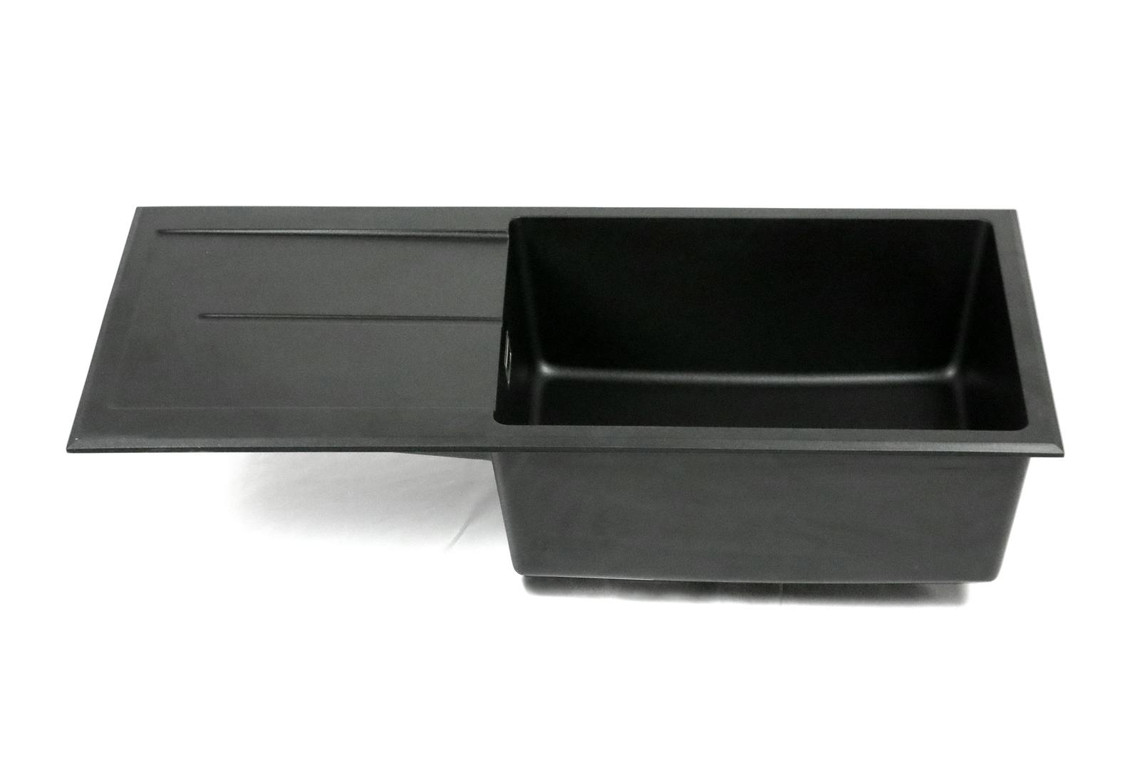 Einbauspüle Kingston Granitspüle 600 mm x 450 mm x 215 mm mit Zubehör  schwarz Granitoptik