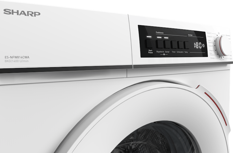 Waschmaschine Sharp | U/min, Variables 1400 METRO AquaStop Dampf-Funktion, Marktplatz ES-NFW814CWA-DE, weiss, 8kg, Schleudern, AllergySmart,
