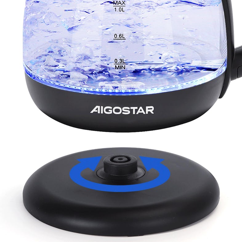 Aigostar 2200W Glass Electric Kettle 1.0L Black VDE / Elfin 