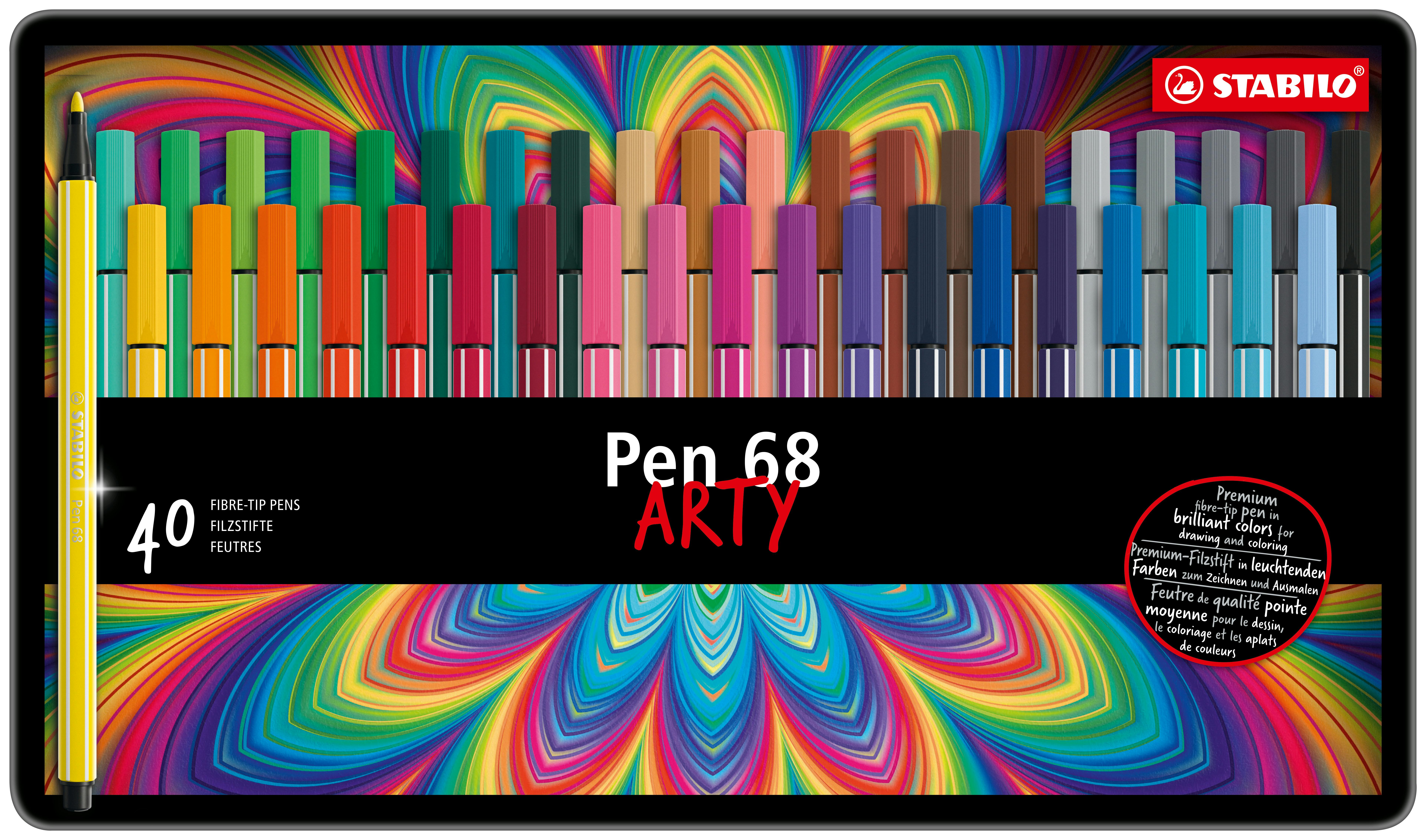 STABILO Boîte métal de 40 feutres de dessin pointe moyenne Pen 68 ARTY