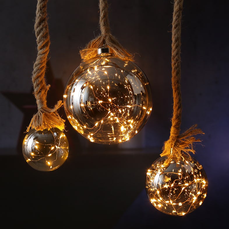 LED Glaskugel Deko Kugel Juteseil beleuchtet Timer Rauchglas D: 20cm  Weihnachten