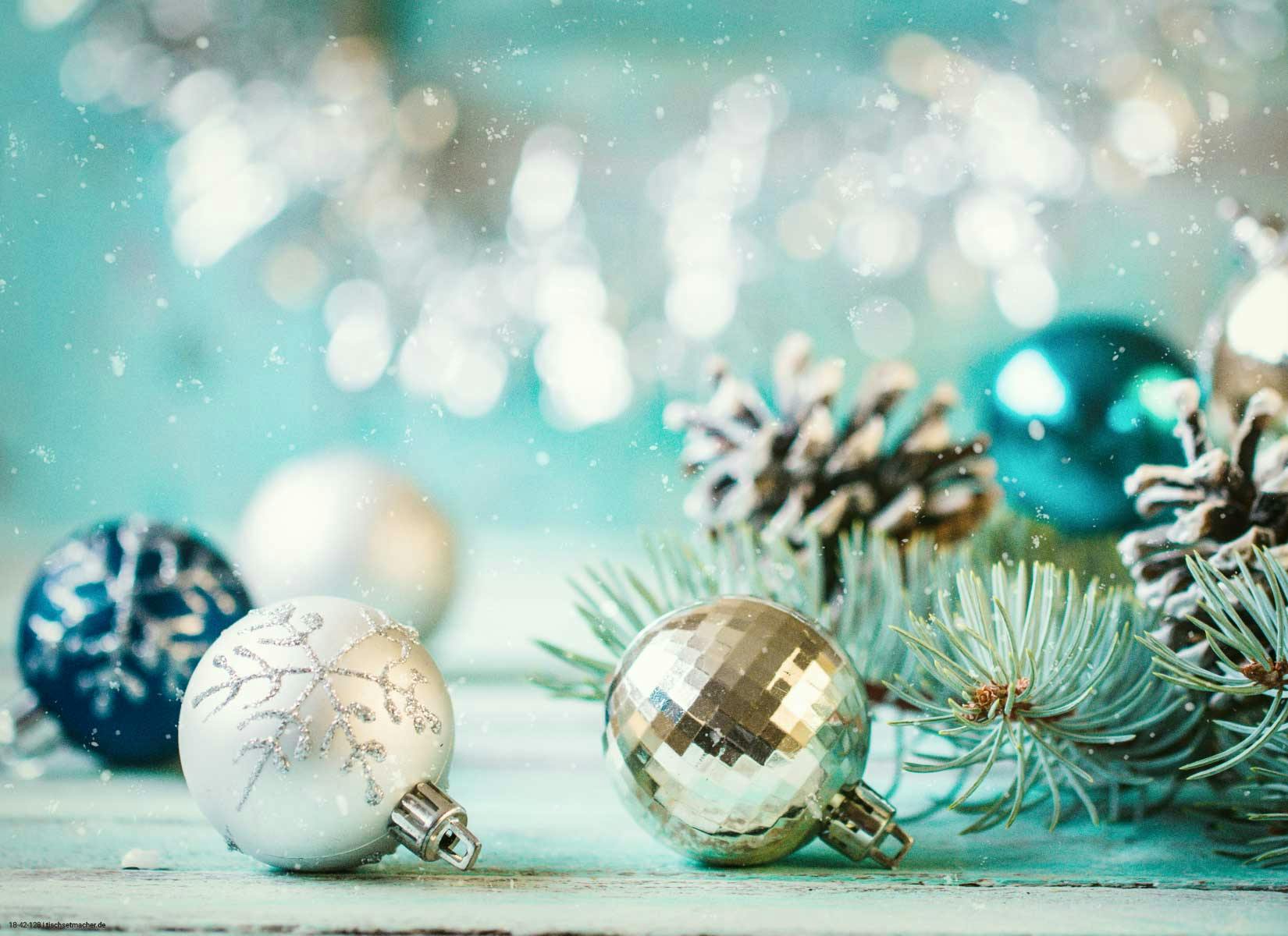 Tischsets Platzsets Weihnachten Christbaumkugeln in türkis und