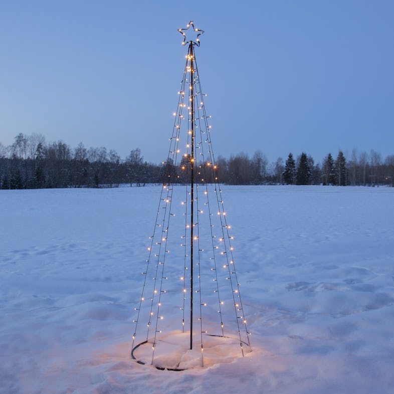 LED Lichterbaum mit Sternspitze - 6 Stränge - 150 warmweiße LED - H: 2,4m -  für Außen - schwarz
