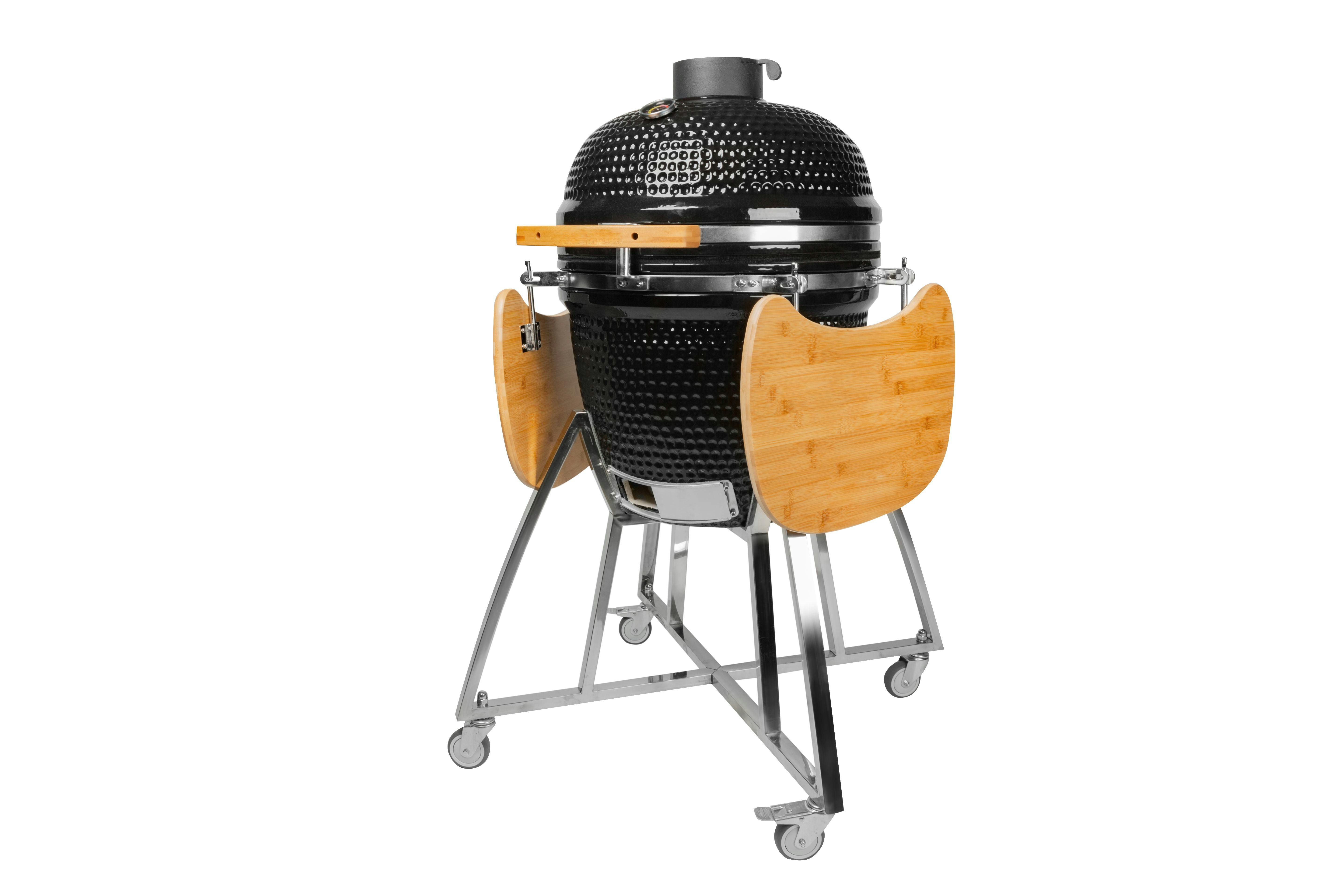 Tarrington House Smoker Classic Auplex keramische barbecue, RVS/hout/keramiek, Ø46.7, 130x74x120cm, aan de wielen, zwart | MAKRO Webshop