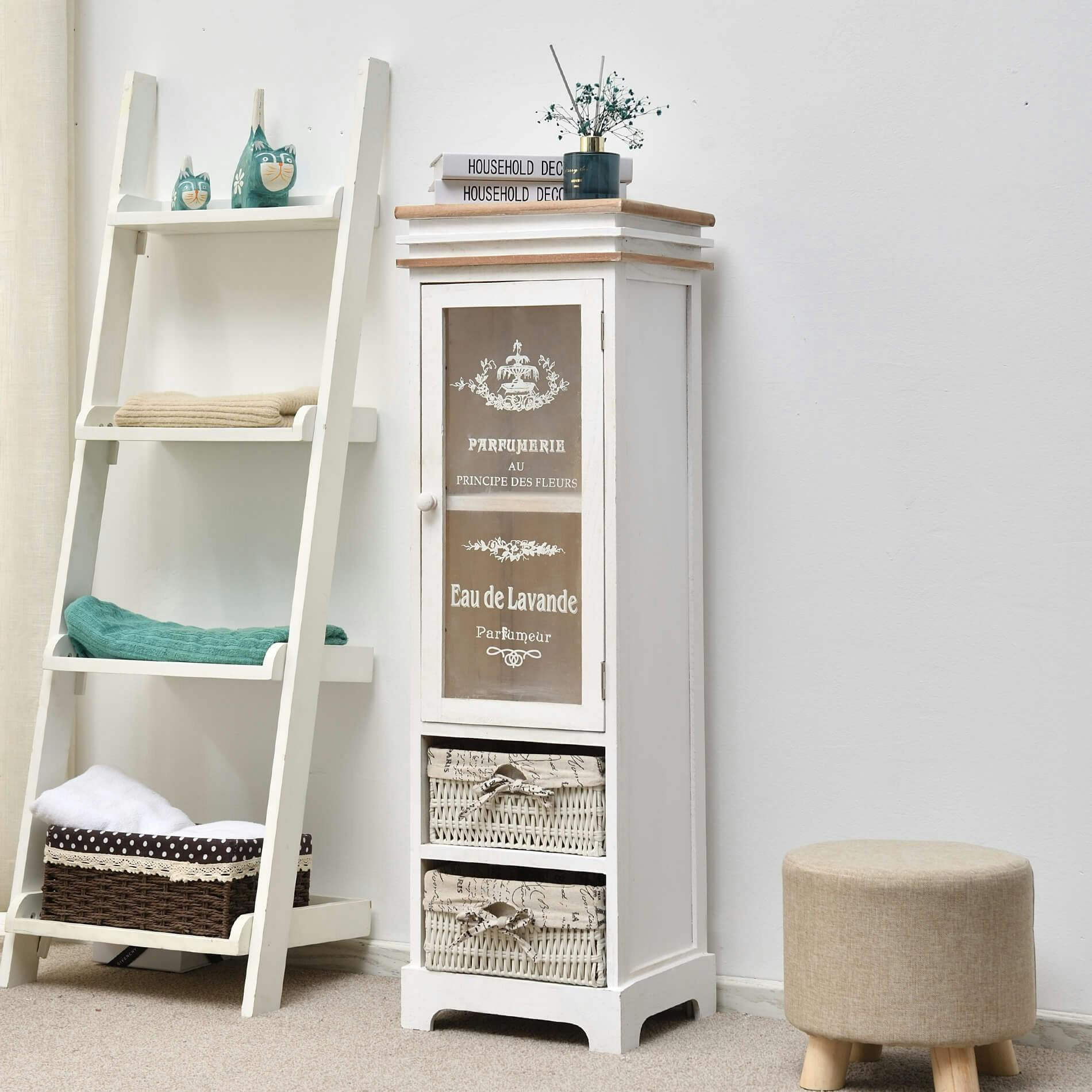 Rebecca Mobili Mobile Vetrinetta Legno Bianco 1 Anta 1 Cassetto Shabby  102x32x27