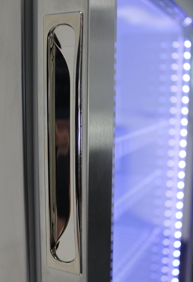 LED Innenbeleuchtung Edelstahl Mini Kühlschrank mit Glastür GCKW65 