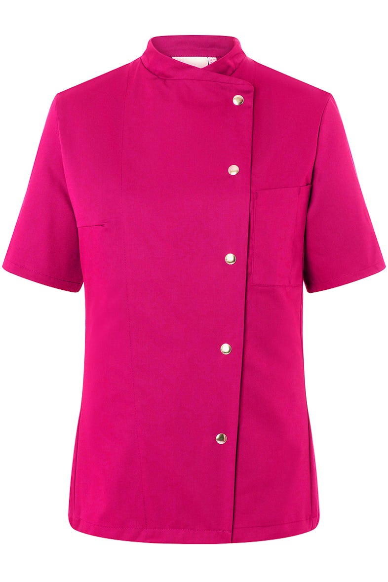 Veste de cuisine femme liseret rose - manches courtes